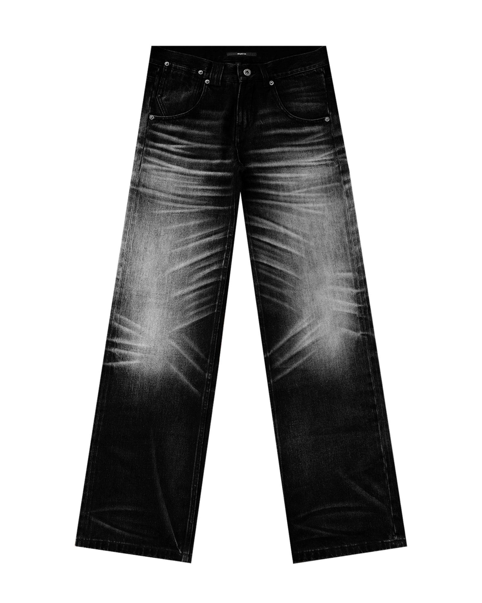 LACERATED OVER LOW RISE JEANS (WASHED)