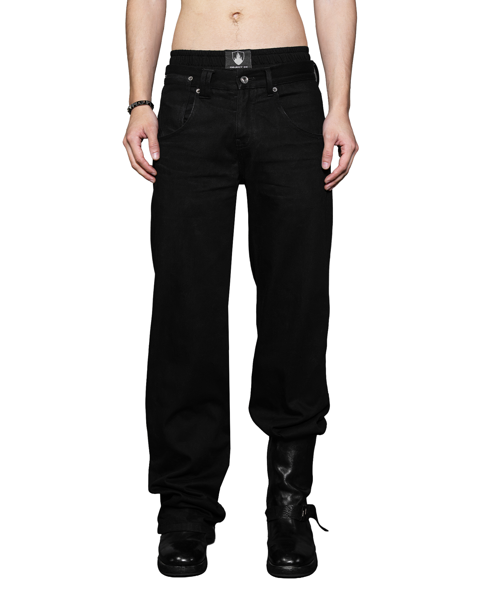 LACERATED LOW RISE JEANS (BLACK)