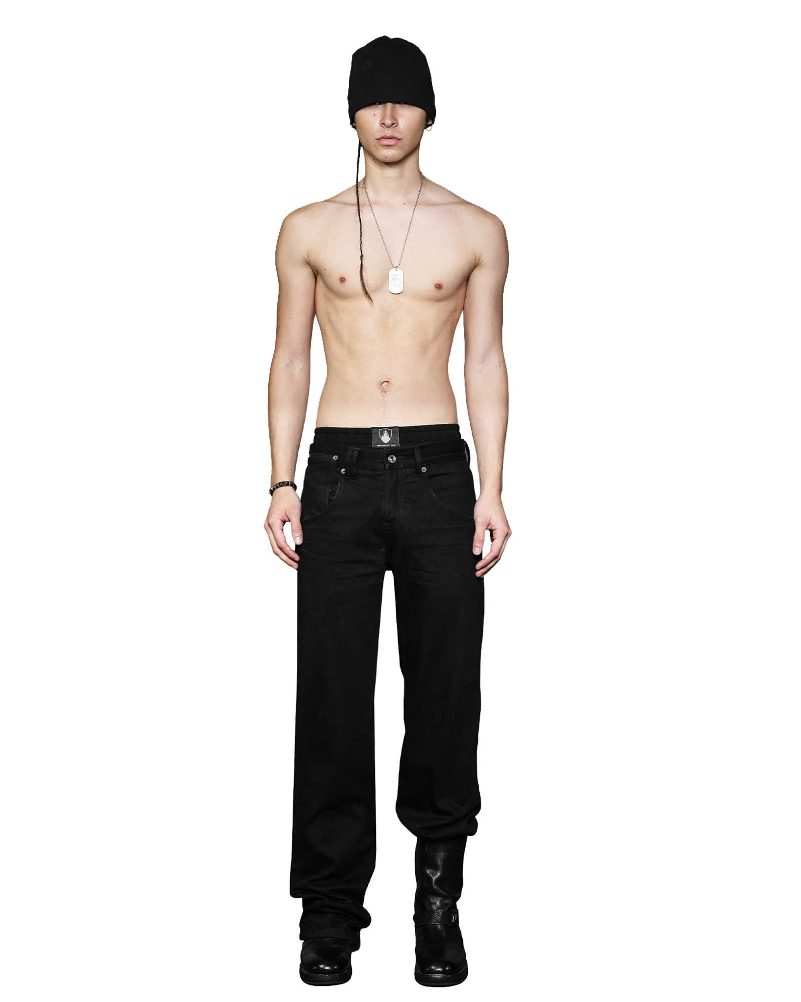 LACERATED LOW RISE JEANS (BLACK)