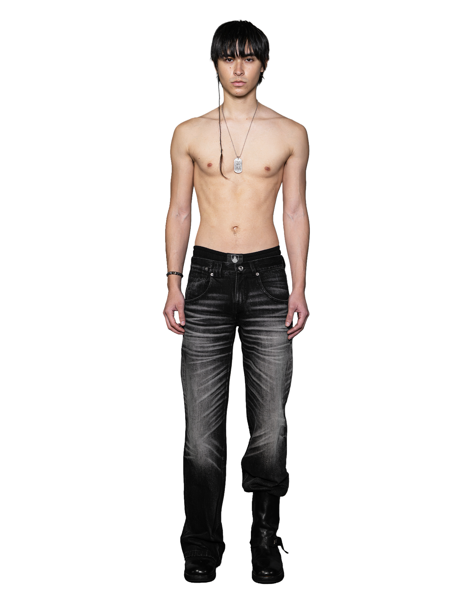 LACERATED OVER LOW RISE JEANS (WASHED)