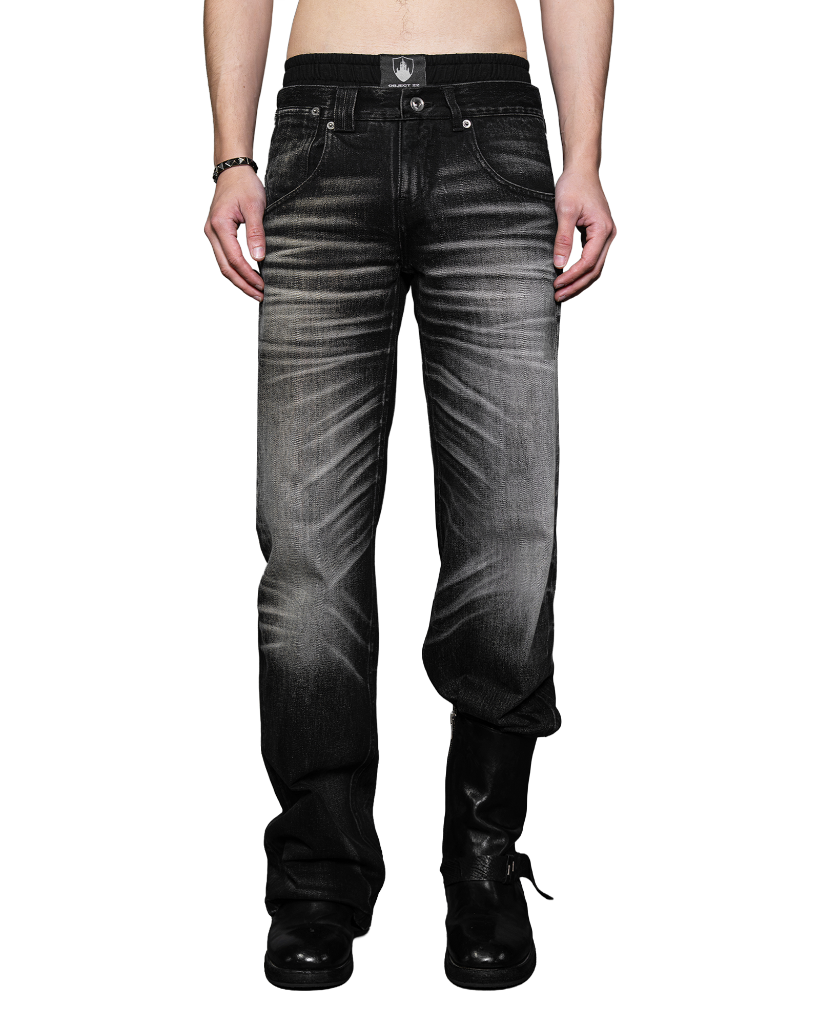 LACERATED OVER LOW RISE JEANS (WASHED)